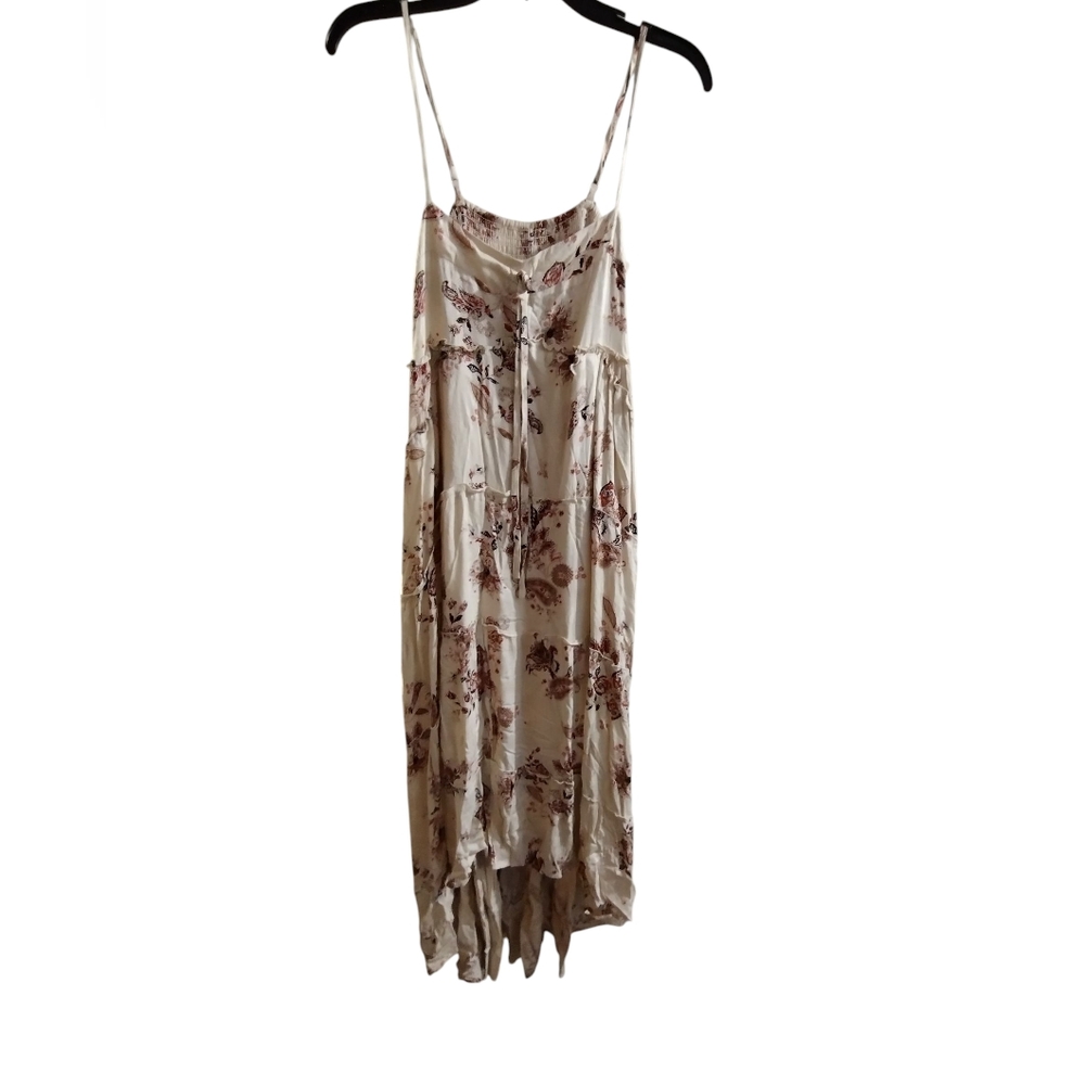 💚 GUC Fate Beautiful Floral Spaghetti Strap MaxiDress Boho Hi/Lo Ruffle Tan Red